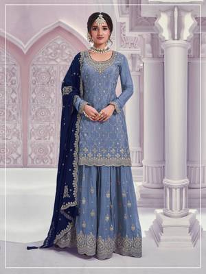 Blue silk blend embroidery sequin salwar suit  1