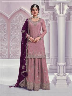 Pink silk blend embroidery sequin salwar suit  1