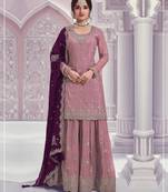 Pink silk blend embroidery sequin salwar suit 