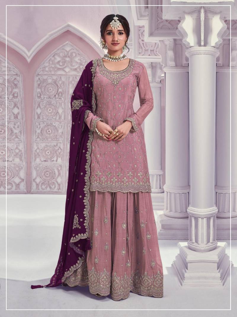 Pink silk blend embroidery sequin salwar suit 
