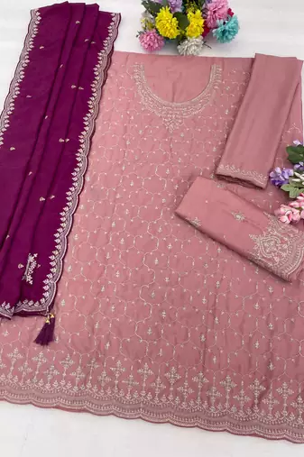 Pink silk blend embroidery sequin salwar suit 