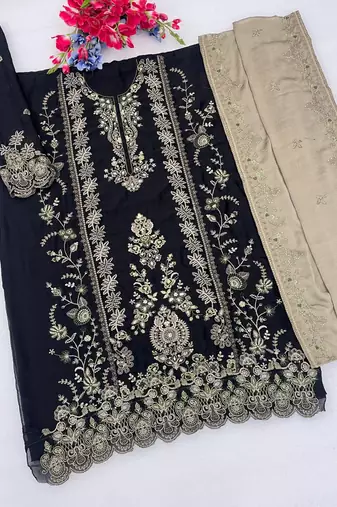 Black silk blend embroidery sequin salwar suit 