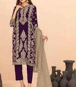 Purple silk blend embroidery sequin salwar suit 