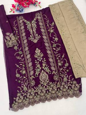 Purple silk blend embroidery sequin salwar suit  2