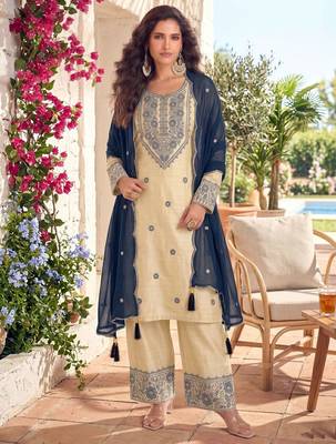 White & teal cotton embroidery patch work slawar suit 1