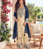 White & teal cotton embroidery patch work slawar suit