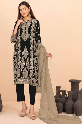 Mehendi silk blend embroidery sequin salwar suit 