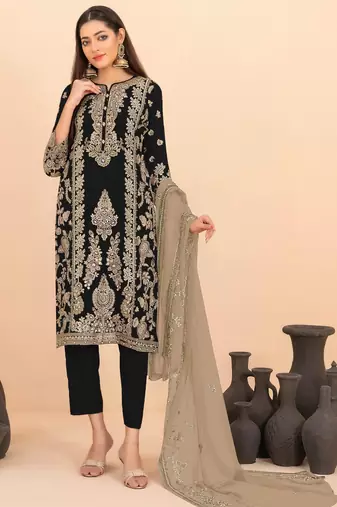 Mehendi silk blend embroidery sequin salwar suit 