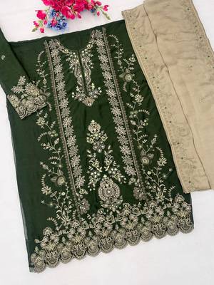 Mehendi silk blend embroidery sequin salwar suit  2