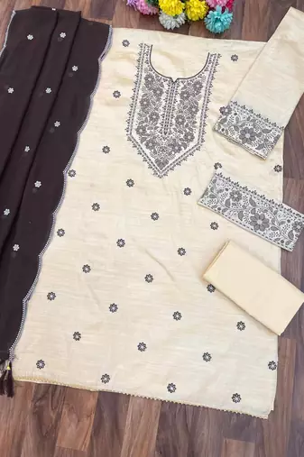 White & black cotton embroidery patch work slawar suit