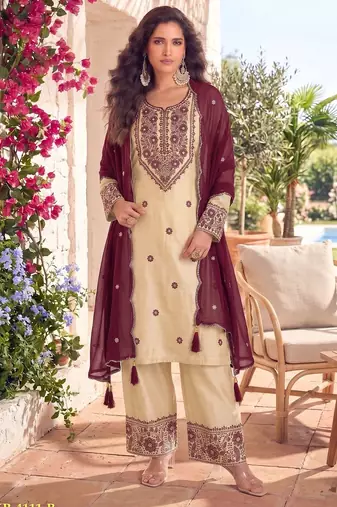 White & maroon cotton embroidery patch work slawar suit