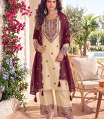 White & maroon cotton embroidery patch work slawar suit