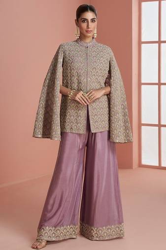 Lavender silk blend embroidered salwar suit