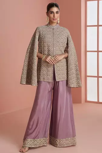 Lavender silk blend embroidered salwar suit