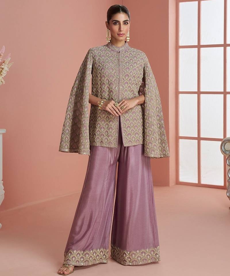 Lavender silk blend embroidered salwar suit