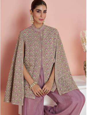 Lavender silk blend embroidered salwar suit 2