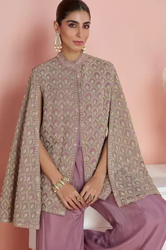 Lavender silk blend embroidered salwar suit