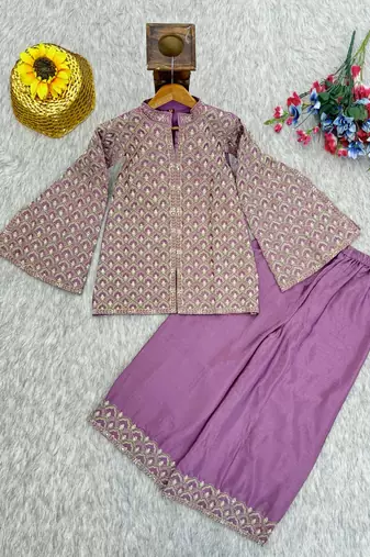 Lavender silk blend embroidered salwar suit