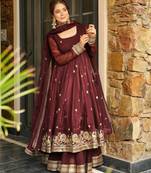 Chocolate silk blend embroidered sequin anarkali suit 