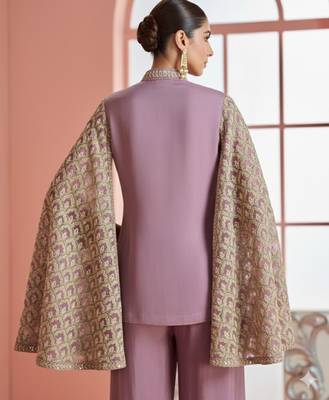 Lavender silk blend embroidered salwar suit 4