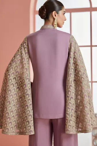 Lavender silk blend embroidered salwar suit