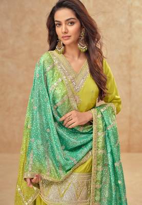 Olive silk blend  embroidered sequin salwar suit  2