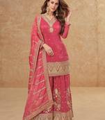 Pink silk blend  embroidered sequin salwar suit 