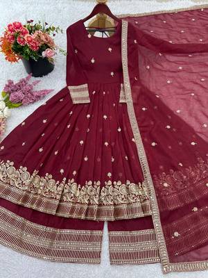 Chocolate silk blend embroidered sequin anarkali suit  4