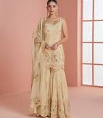 Beige vichitra silk blend  coding & embroidery salwar suit