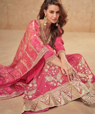 Pink silk blend  embroidered sequin salwar suit  3