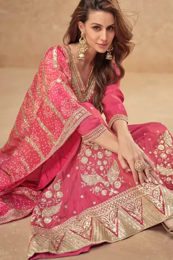 Pink silk blend  embroidered sequin salwar suit 