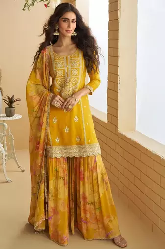 Mustard silk blend  embroidered coding salwar suit
