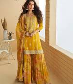 Mustard silk blend  embroidered coding salwar suit