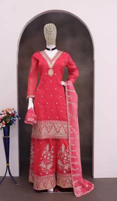 Pink silk blend  embroidered sequin salwar suit  4