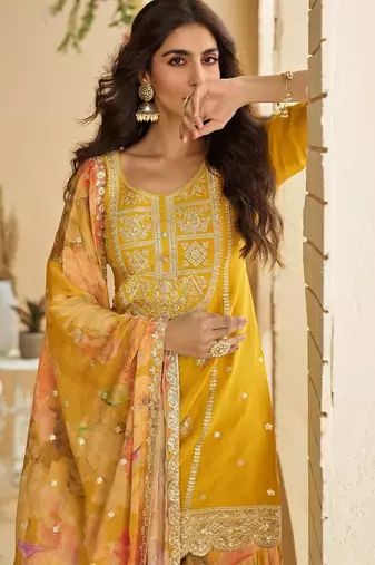 Mustard silk blend  embroidered coding salwar suit