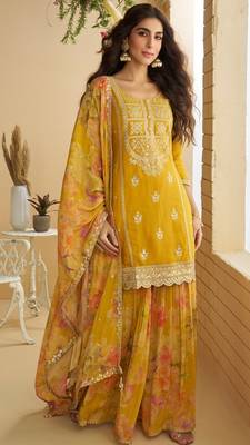 Mustard silk blend  embroidered coding salwar suit 3