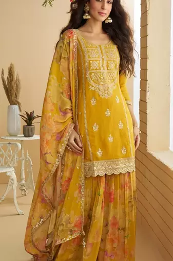 Mustard silk blend  embroidered coding salwar suit