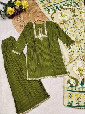 Green silk blend  embroidered sequin salwar suit  3
