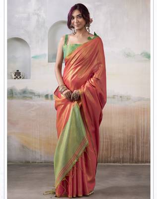 PINK tissue silk blend saree for festive & party wear 1