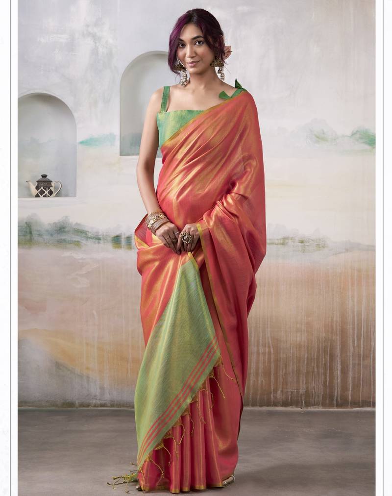 PINK tissue silk blend saree for festive & party wear