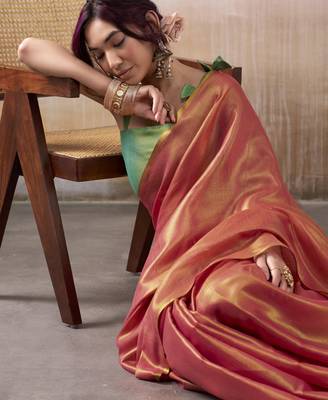 PINK tissue silk blend saree for festive & party wear 2