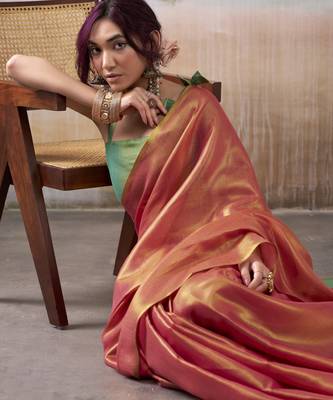 PINK tissue silk blend saree for festive & party wear 3