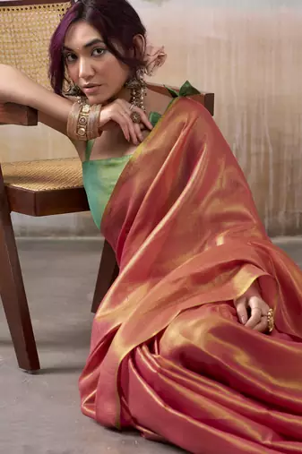 PINK tissue silk blend saree for festive & party wear