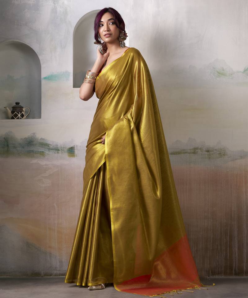  GOLDEN tissue silk blend saree for festive & party wear
