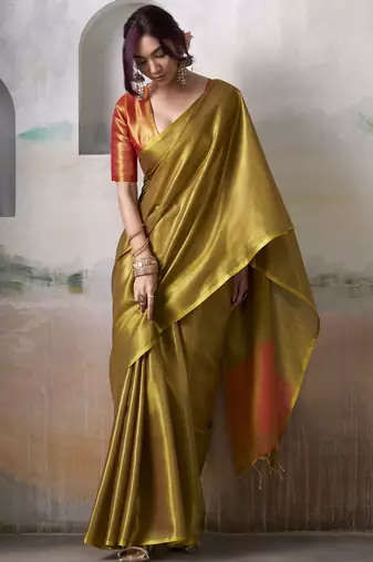  GOLDEN tissue silk blend saree for festive & party wear