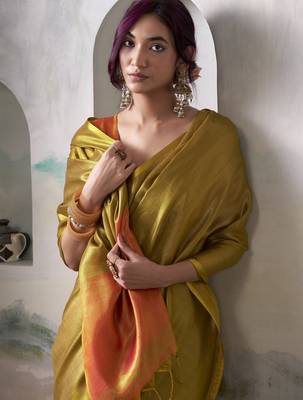  GOLDEN tissue silk blend saree for festive & party wear 3