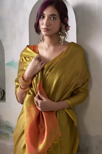  GOLDEN tissue silk blend saree for festive & party wear