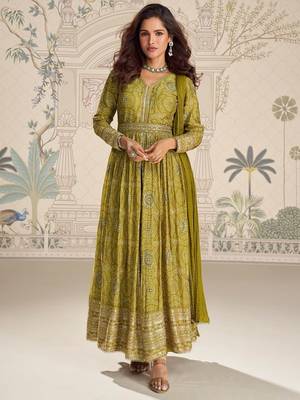Mehendi silk blend embroidered coding anarkali suit 2