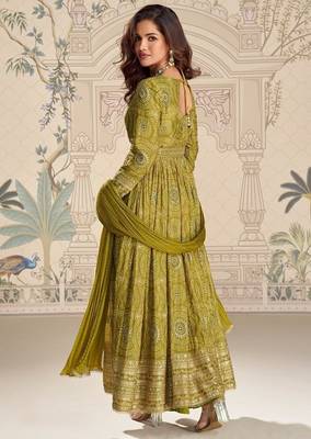Mehendi silk blend embroidered coding anarkali suit 4