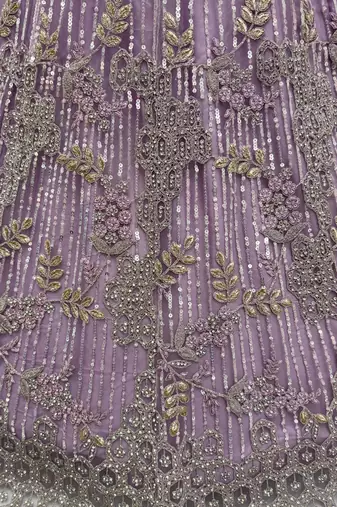 Lavender Color Embroidery,Dori With Sequince And Zircon Diamond Work Net Lehanga Choli
